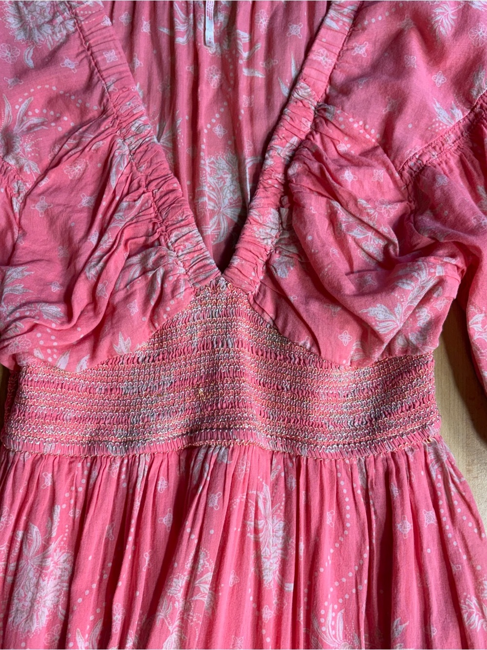 Free People Golden Hour Maxi Dress Coral Pink Floral Babydoll Beach Resort - Picture 10 of 15